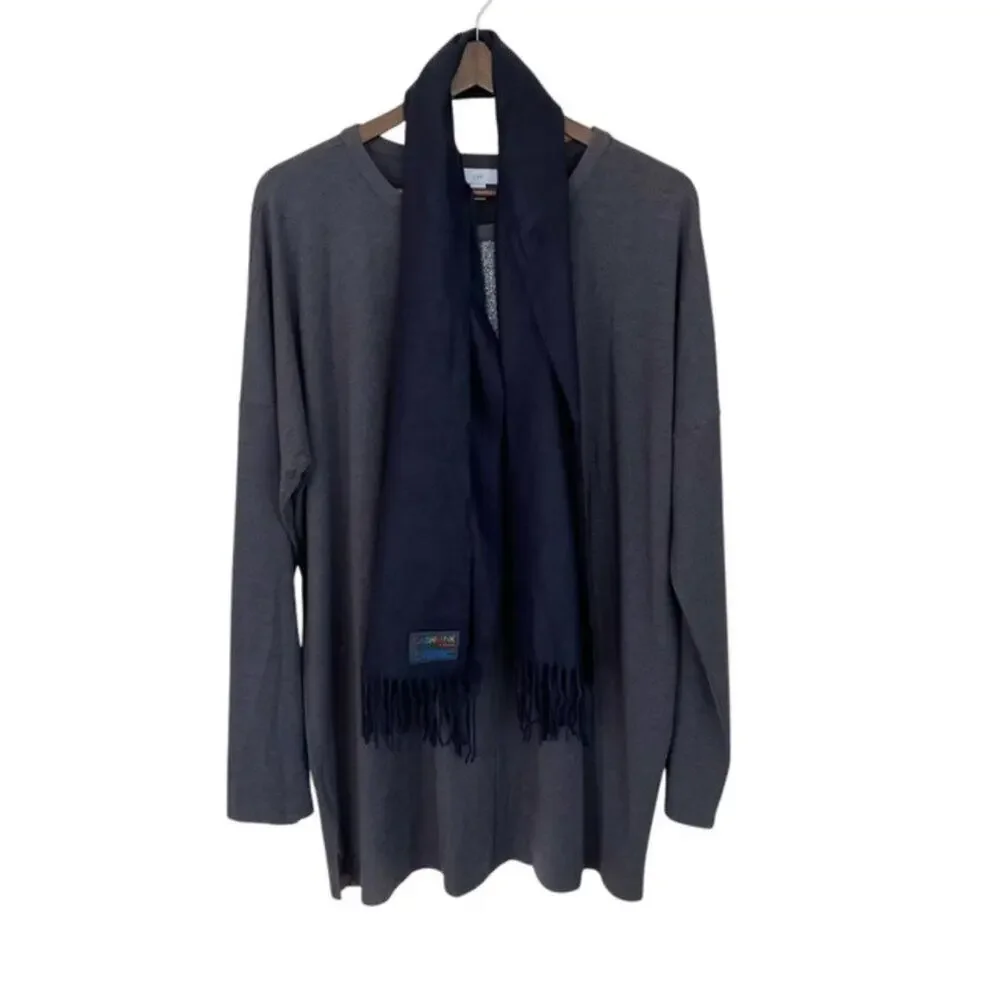 Cashmink V. Fraas Navy Blue Fringe Scarf